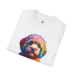 Colorful Puppy Art T-Shirt, Animal Lover Gift, Pet Owner Apparel, Fun Fashion for Dog Lovers, Unique Graphic Tee
