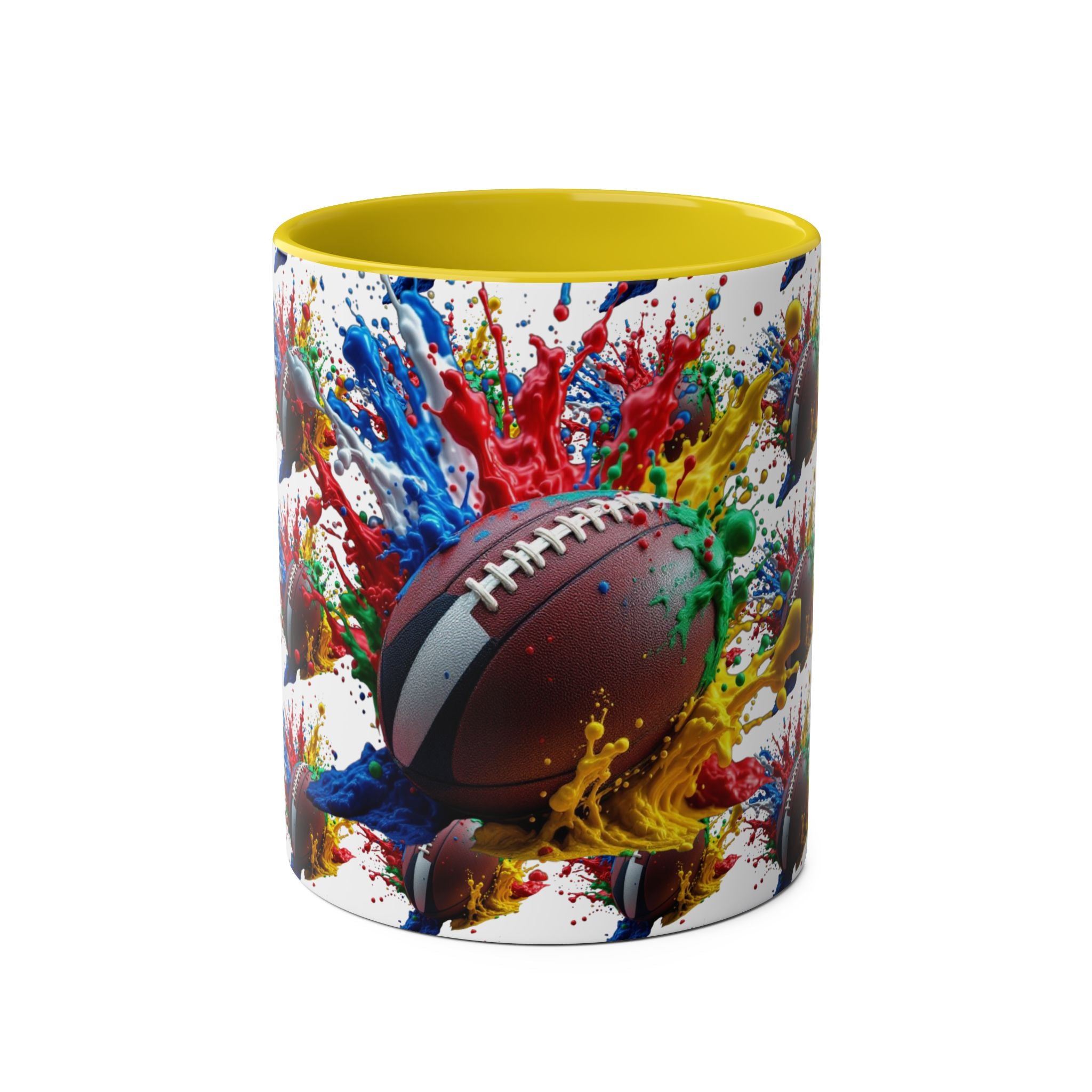 Vibrant Sports Coffee Mug, Colorful Football Design, Perfect Gift for Sports Fans, Game Day, Home Office, 11oz Two-Tone Mug