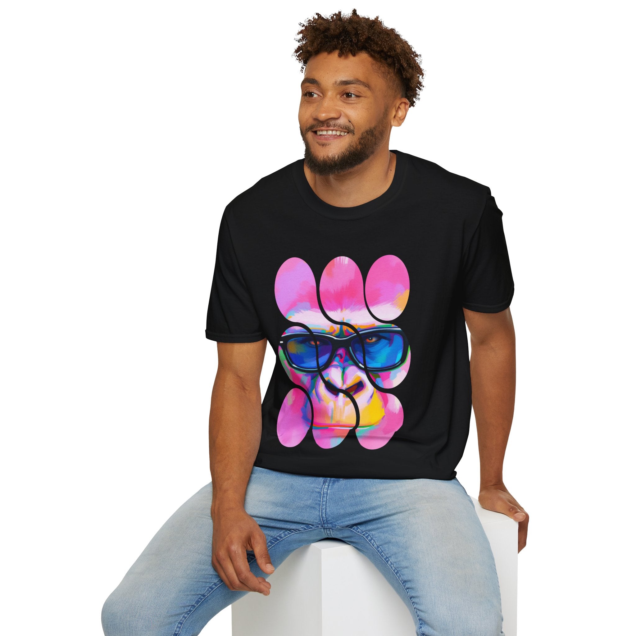 Vibrant Gorilla Graphic Tee, Unisex Softstyle T-Shirt, Funky Apparel, Casual Wear, Gift for Animal Lovers, Summer Collection