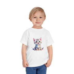 Cute Cat Toddler Tee - Whimsical Graphic Short Sleeve Shirt for Kids