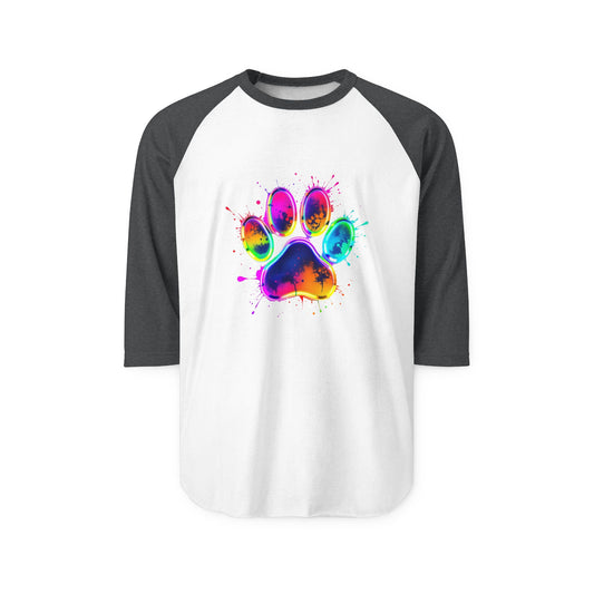Colorful Paw Print Unisex Raglan Shirt - Perfect for Pet Lovers