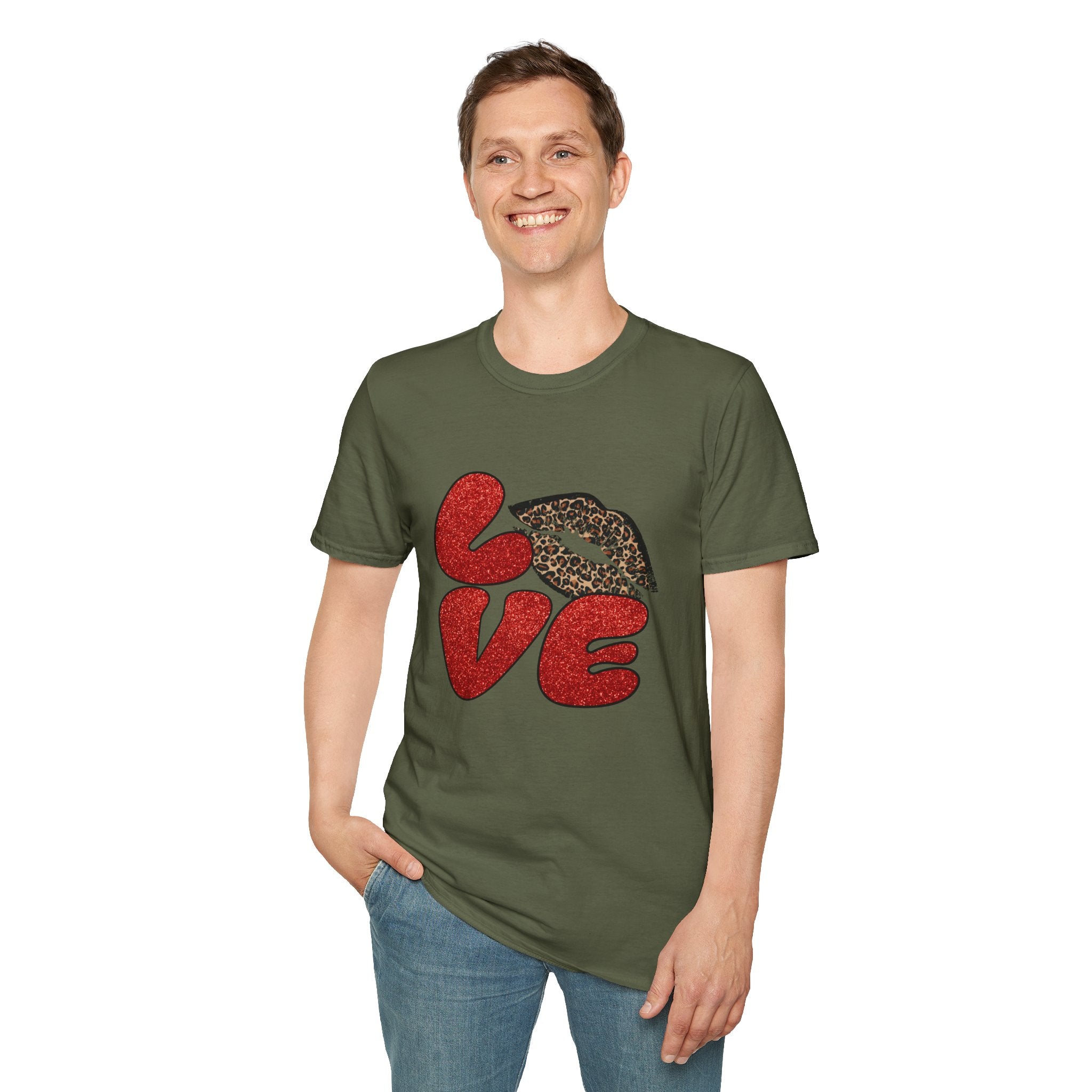 Leopard Love Graphic T-Shirt, Cute Valentine's Day Shirt, Casual Love Tee, Unisex Softstyle Top, Trendy Gift for Her