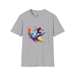 Colorful Surfing Unisex T-Shirt, Casual Beach Wear, Summer Vibes, Gift for Surfers, Beach Lovers, Graphic Tee