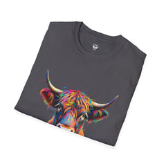 Highland Cow Graphic T-Shirt, Fun Farm Animal Tee, Cute Gift for Cow Lovers, Unisex Softstyle Shirt for Casual Wear