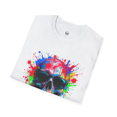 Colorful Skull Graphic T-Shirt, Unisex Tee, Casual Wear, Festival Outfit, Halloween Costume, Art Lover Gift, Party Top
