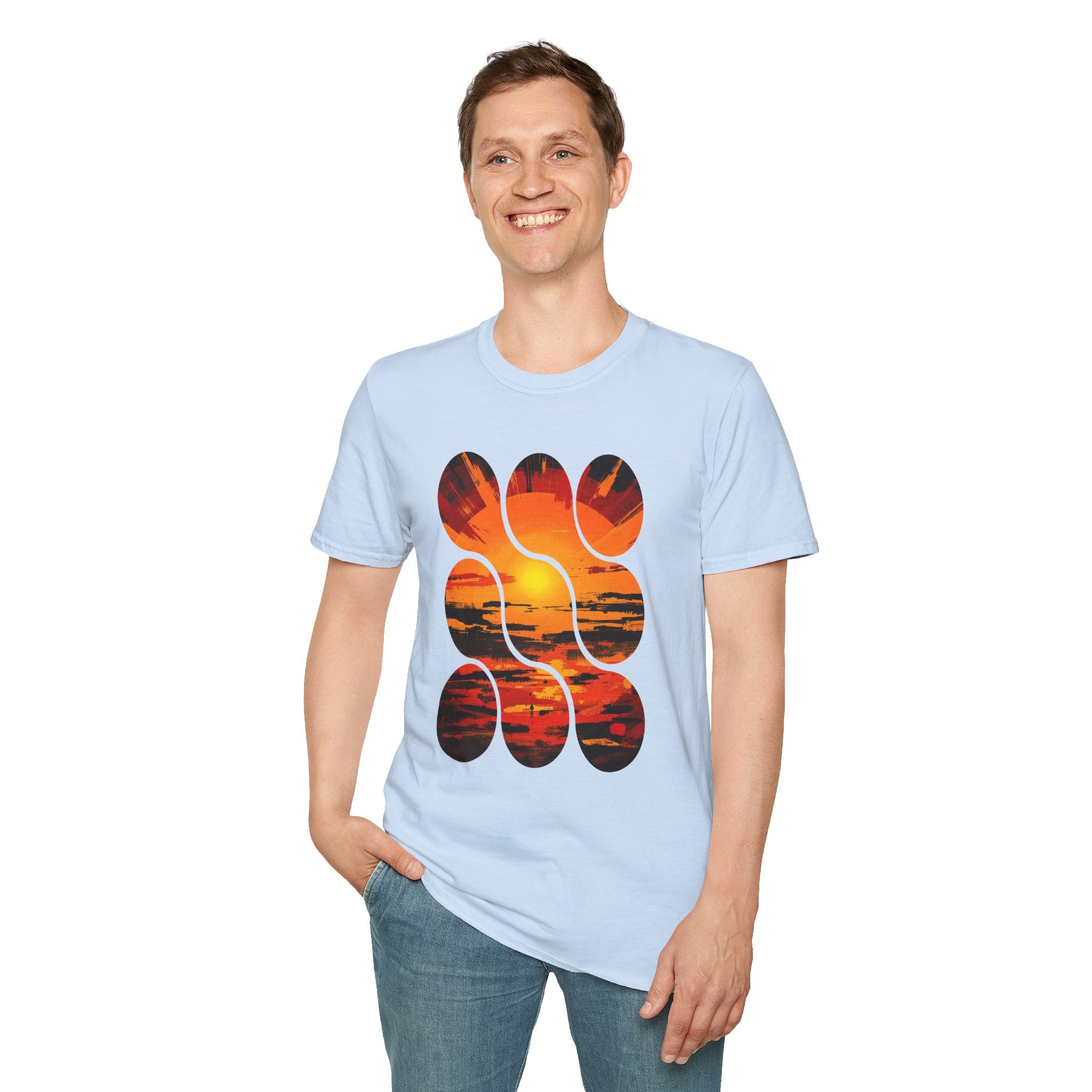 Sunset Inspired Unisex T-Shirt, Colorful Graphic Tee, Retro Summer Apparel, Gift for Friends, Casual Weekend Wear