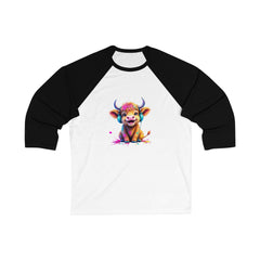 Whimsical Cow Baseball Tee, Cute Unisex 3/4 Sleeve Shirt, Animal Lover Gift, Fun Casual Wear, Perfect for Occasions