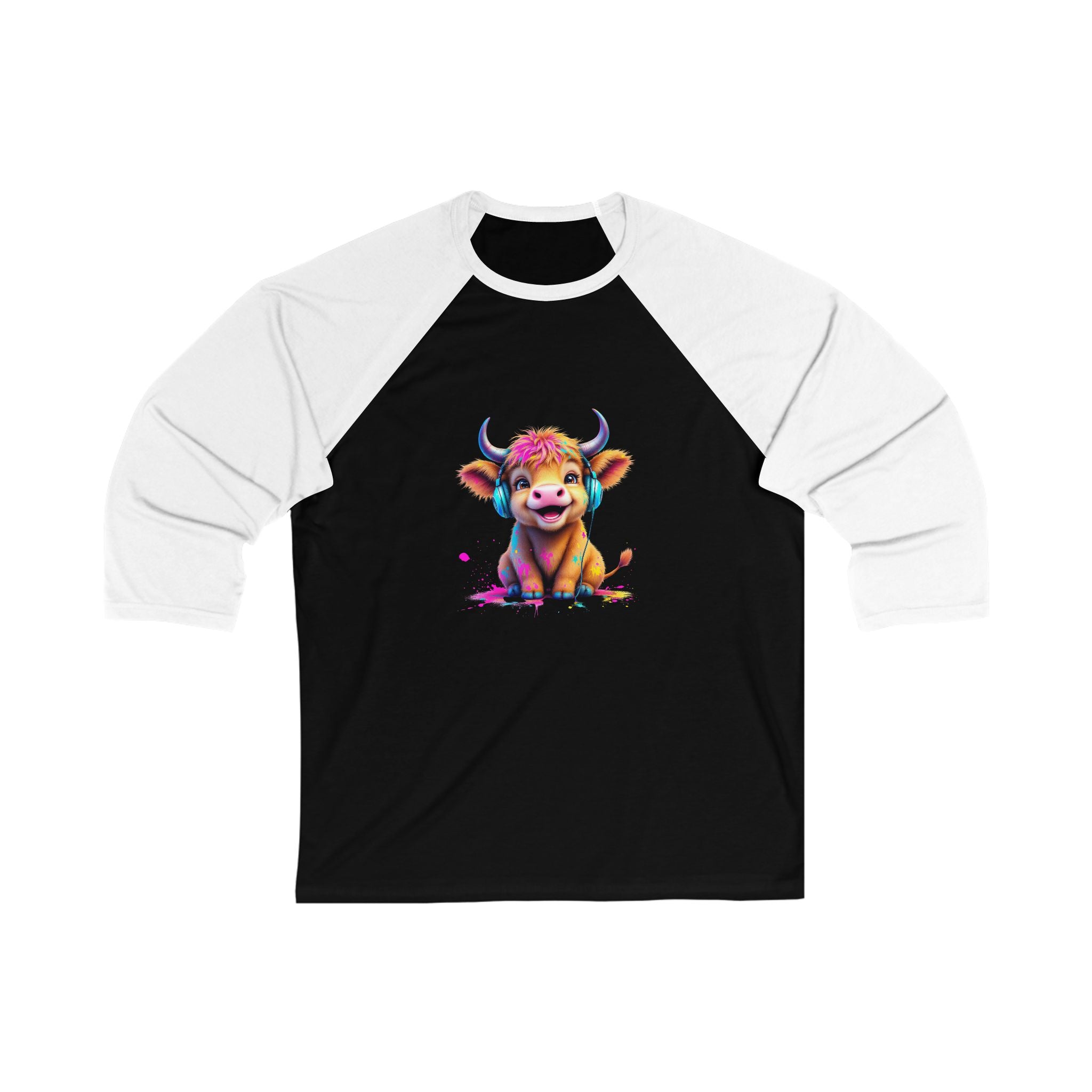 Whimsical Cow Baseball Tee, Cute Unisex 3/4 Sleeve Shirt, Animal Lover Gift, Fun Casual Wear, Perfect for Occasions