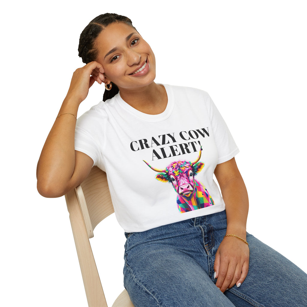 Colorful Cow Alert T-Shirt, Funny Cow Tee, Animal Lover Gift, Quirky Casual Wear, Farm Animal Shirt, Unique Graphic Tee