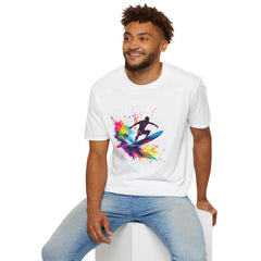 Colorful Surfing Unisex T-Shirt, Casual Beach Wear, Summer Vibes, Gift for Surfers, Beach Lovers, Graphic Tee
