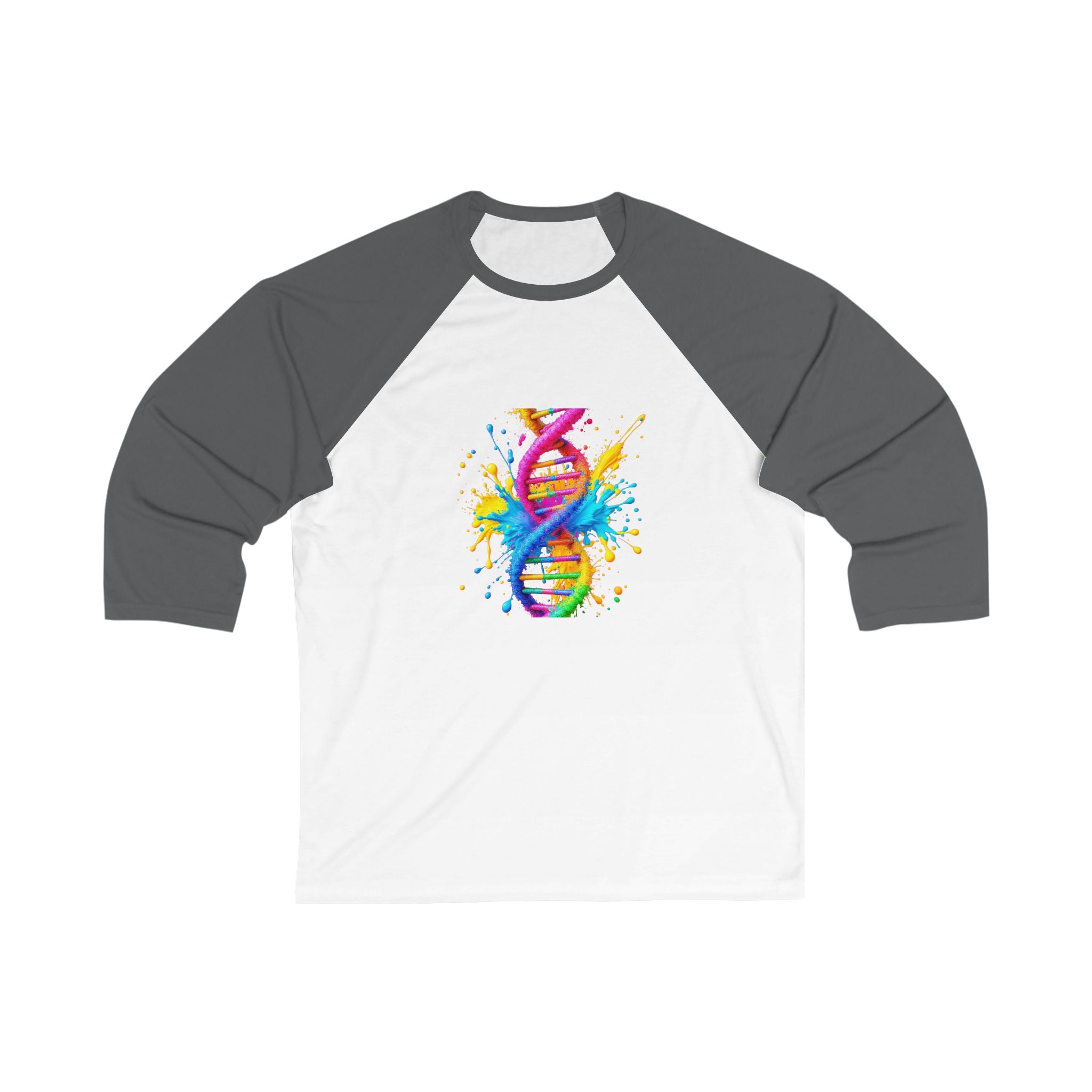 Colorful DNA Splash Baseball Tee for Science Lovers, Unisex Casual Shirt, Gift for Geneticists, Graduation Tee, STEM Inspired Apparel