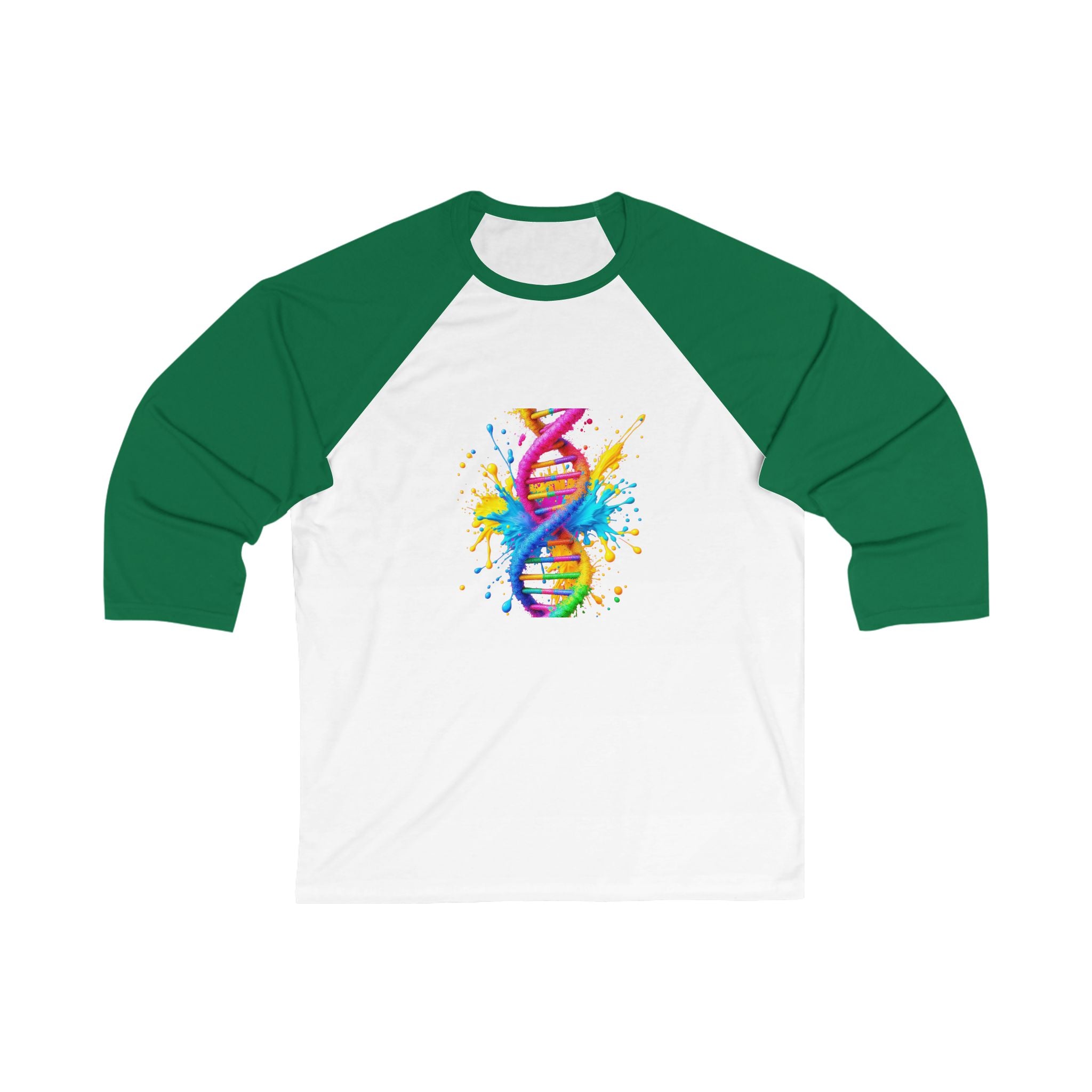 Colorful DNA Splash Baseball Tee for Science Lovers, Unisex Casual Shirt, Gift for Geneticists, Graduation Tee, STEM Inspired Apparel