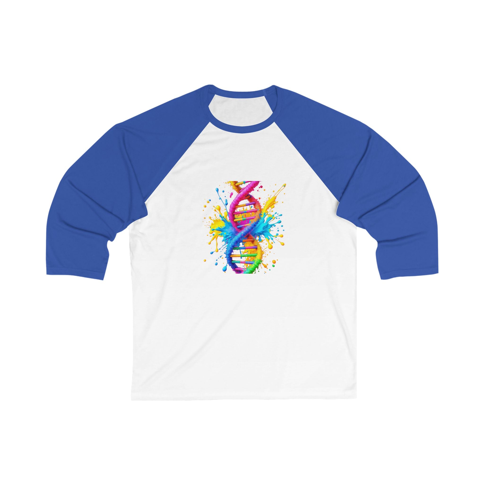 Colorful DNA Splash Baseball Tee for Science Lovers, Unisex Casual Shirt, Gift for Geneticists, Graduation Tee, STEM Inspired Apparel