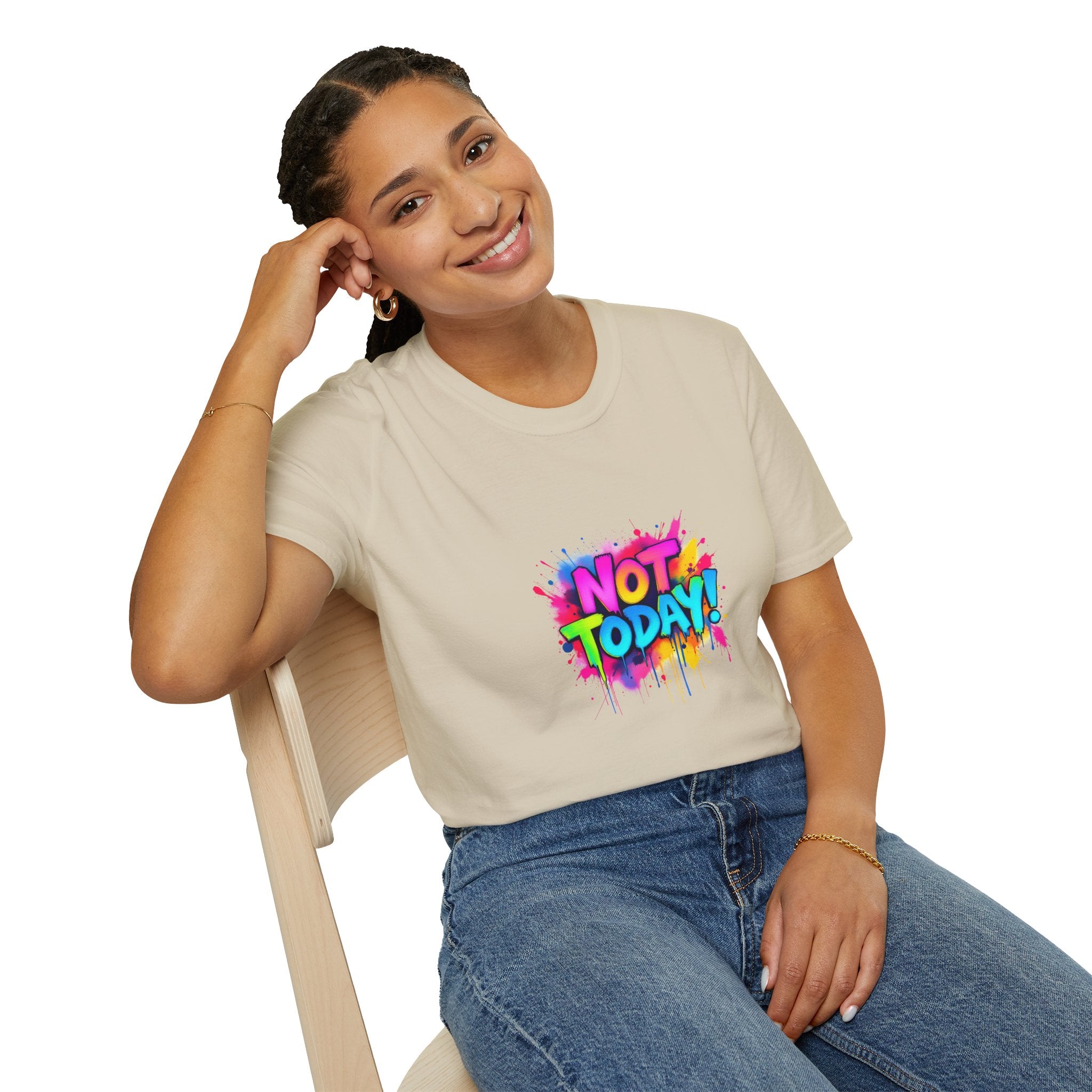 Colorful 'Not Today' Unisex Softstyle T-Shirt, Casual Tee, Statement Shirt, Funny Gift, Everyday Wear, Graphic Print Shirt