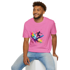 Colorful Surfing Unisex T-Shirt, Casual Beach Wear, Summer Vibes, Gift for Surfers, Beach Lovers, Graphic Tee