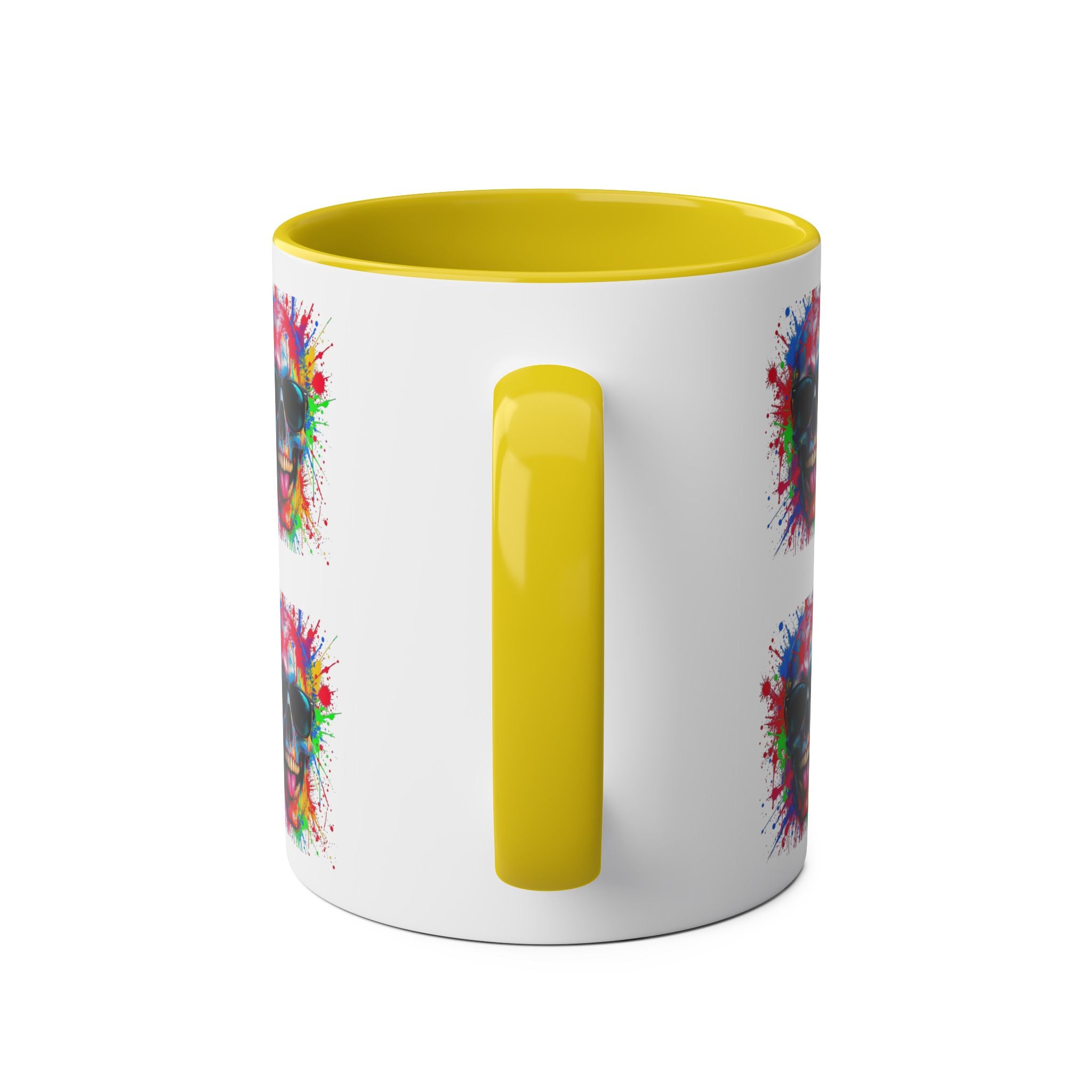 Vibrant Skull Artwork Coffee Mug - 11oz Two-Tone Design for Fun Enthusiasts