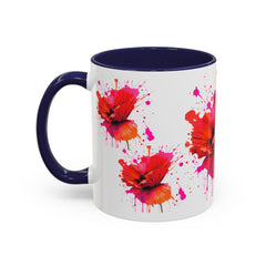 Vibrant Floral Accent Coffee Mug - Colorful Poppy Design - 11 & 15oz
