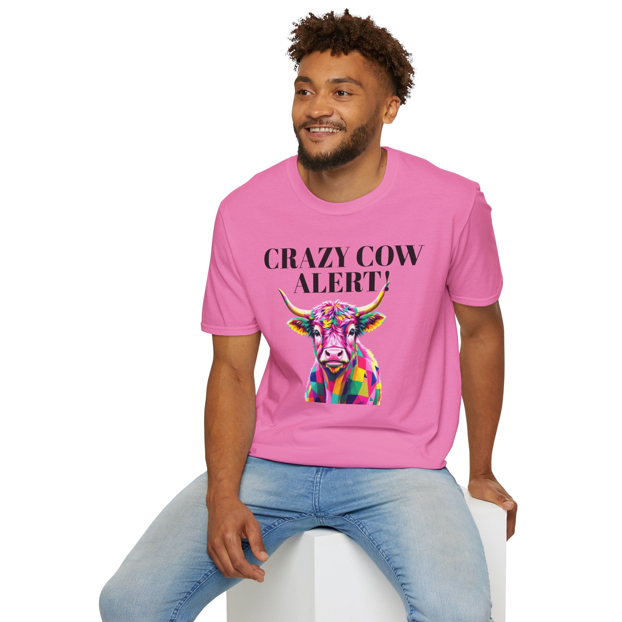 Colorful Cow Alert T-Shirt, Funny Cow Tee, Animal Lover Gift, Quirky Casual Wear, Farm Animal Shirt, Unique Graphic Tee
