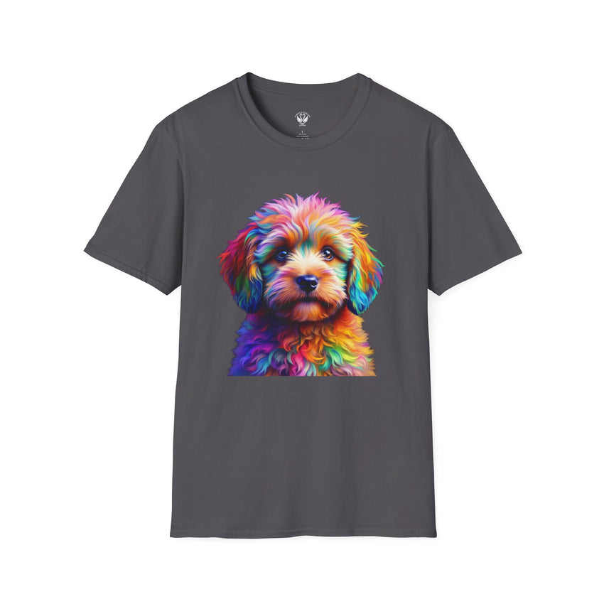 Colorful Puppy Art T-Shirt, Animal Lover Gift, Pet Owner Apparel, Fun Fashion for Dog Lovers, Unique Graphic Tee