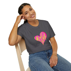 Pink Zebra Heart Unisex T-Shirt, Custom Love Shirt, Casual Wear, Gift for Her, Trendy Summer Tee