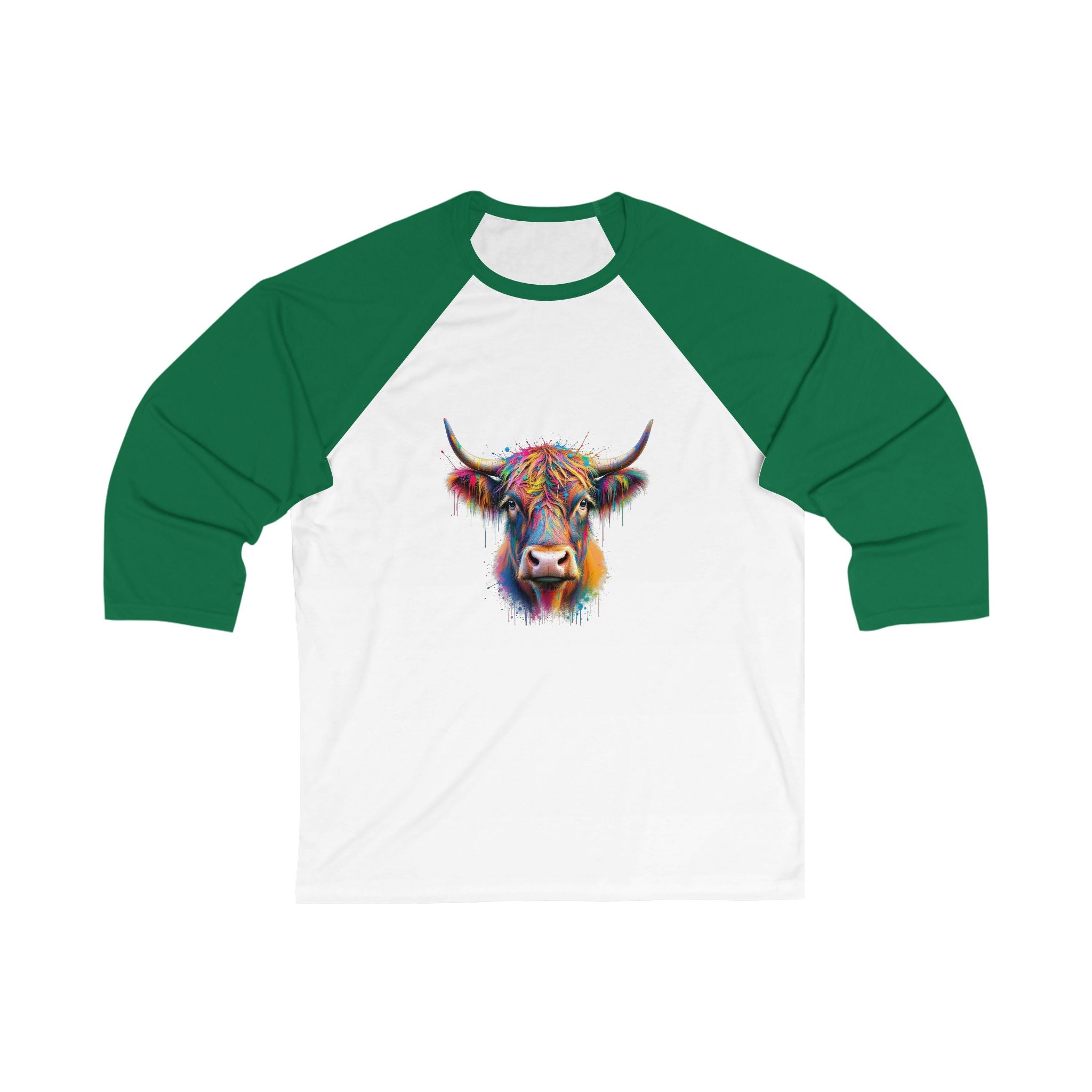 Colorful Highland Cow Baseball Tee, Unisex 3/4 Sleeve Shirt, Animal Lover Gift, Farmhouse Decor, Casual Wear, Gift for Her