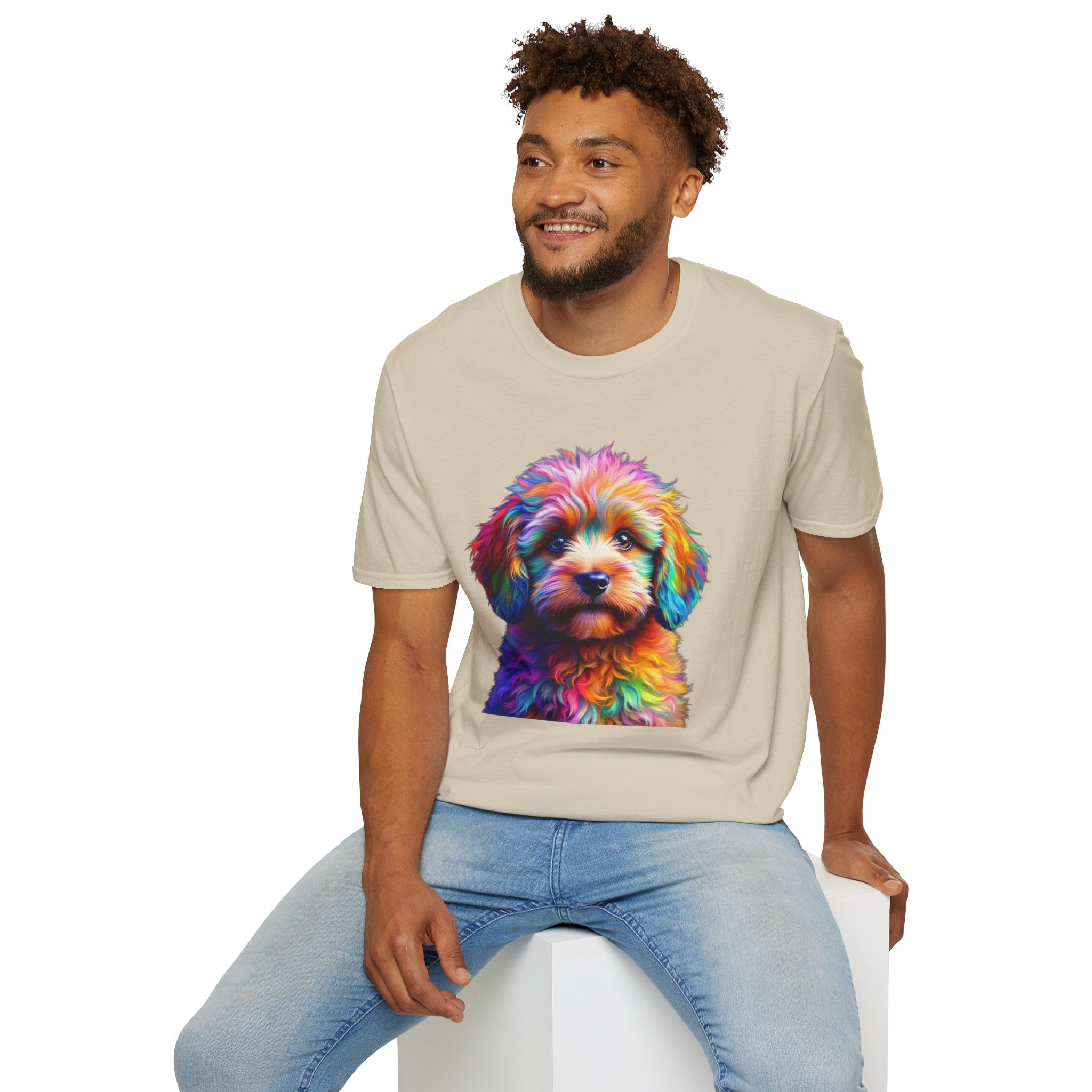 Colorful Puppy Art T-Shirt, Animal Lover Gift, Pet Owner Apparel, Fun Fashion for Dog Lovers, Unique Graphic Tee