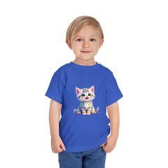 Cute Cat Toddler Tee - Whimsical Graphic Short Sleeve Shirt for Kids