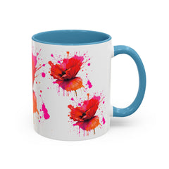 Vibrant Floral Accent Coffee Mug - Colorful Poppy Design - 11 & 15oz