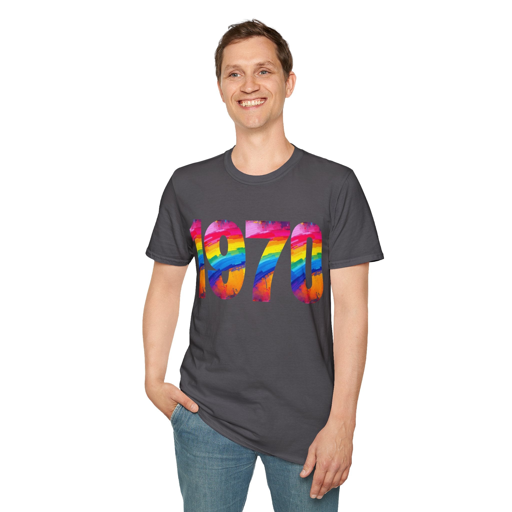 Retro 1970 Rainbow Unisex T-Shirt, Vintage Graphic Tee, LGBTQ Pride Apparel, Casual Streetwear, Gift Idea for Birthdays