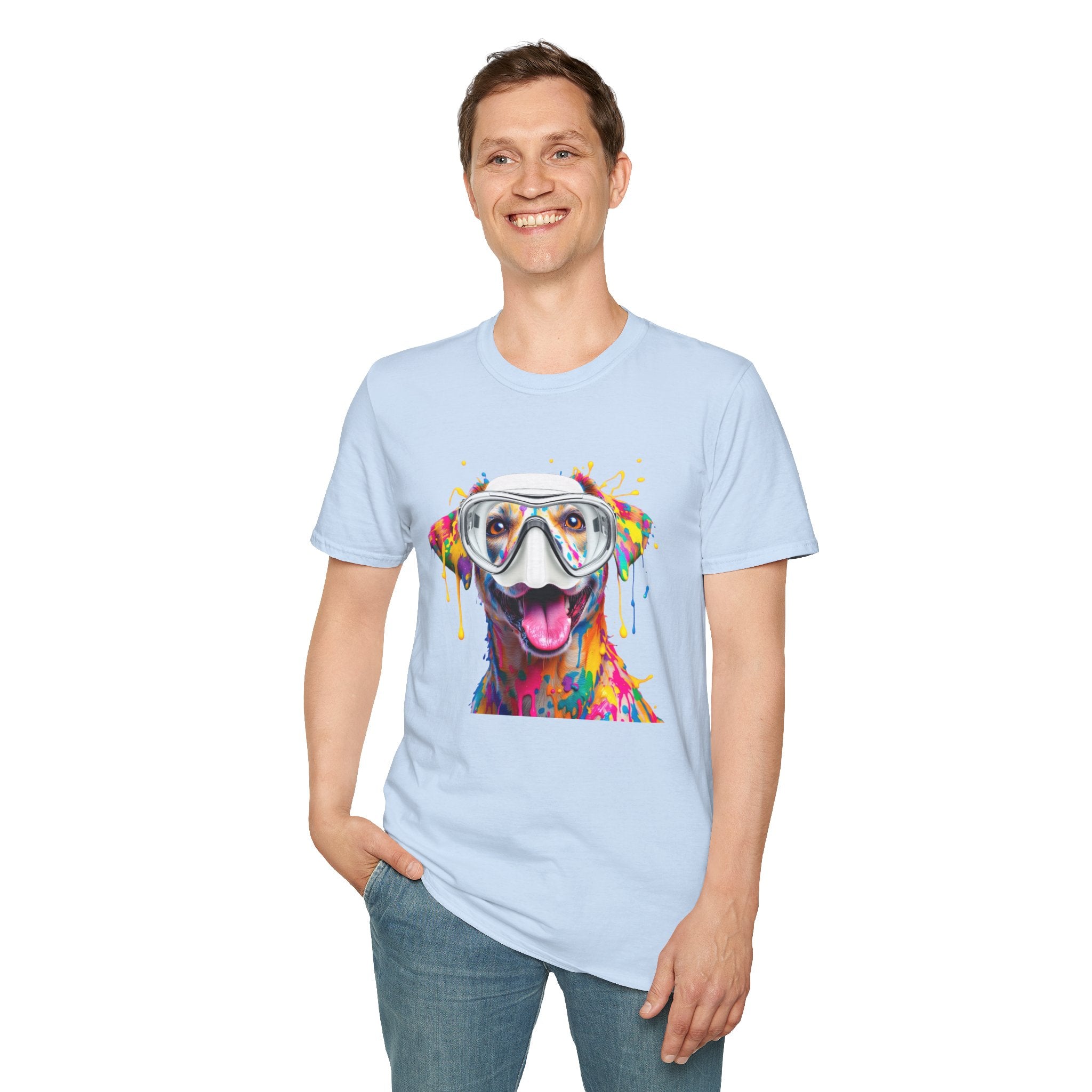 Vibrant Dog Art Unisex T-Shirt – Cute Pet Lover Gift, Animal Artwork Tee, Colorful Dog Graphic Top, Unique Gift for Dog Owners