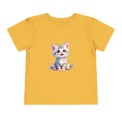Cute Cat Toddler Tee - Whimsical Graphic Short Sleeve Shirt for Kids