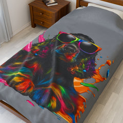 Rainbow Splash Dog Velveteen Plush Blanket