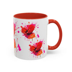 Vibrant Floral Accent Coffee Mug - Colorful Poppy Design - 11 & 15oz