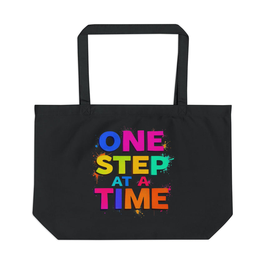 One Step at a Time Large Eco Tote - Colorful Motivational Bag for Everyday Use