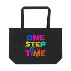 One Step at a Time Large Eco Tote - Colorful Motivational Bag for Everyday Use
