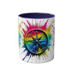 Vibrant Compass Two-Tone Coffee Mug | Colorful Gradient Design for Adventurers