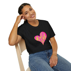 Pink Zebra Heart Unisex T-Shirt, Custom Love Shirt, Casual Wear, Gift for Her, Trendy Summer Tee