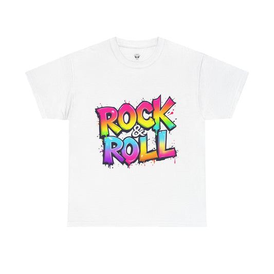 Rock & Roll Unisex Heavy Cotton Tee - Vibrant Graffiti Style Shirt for Music Lovers