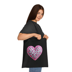 Leopard Heart Cotton Tote Bag | Cute Eco-Friendly Shopping Bag, Girlfriend Gift, Valentine's Day, Reusable Grocery Bag, Beach Bag