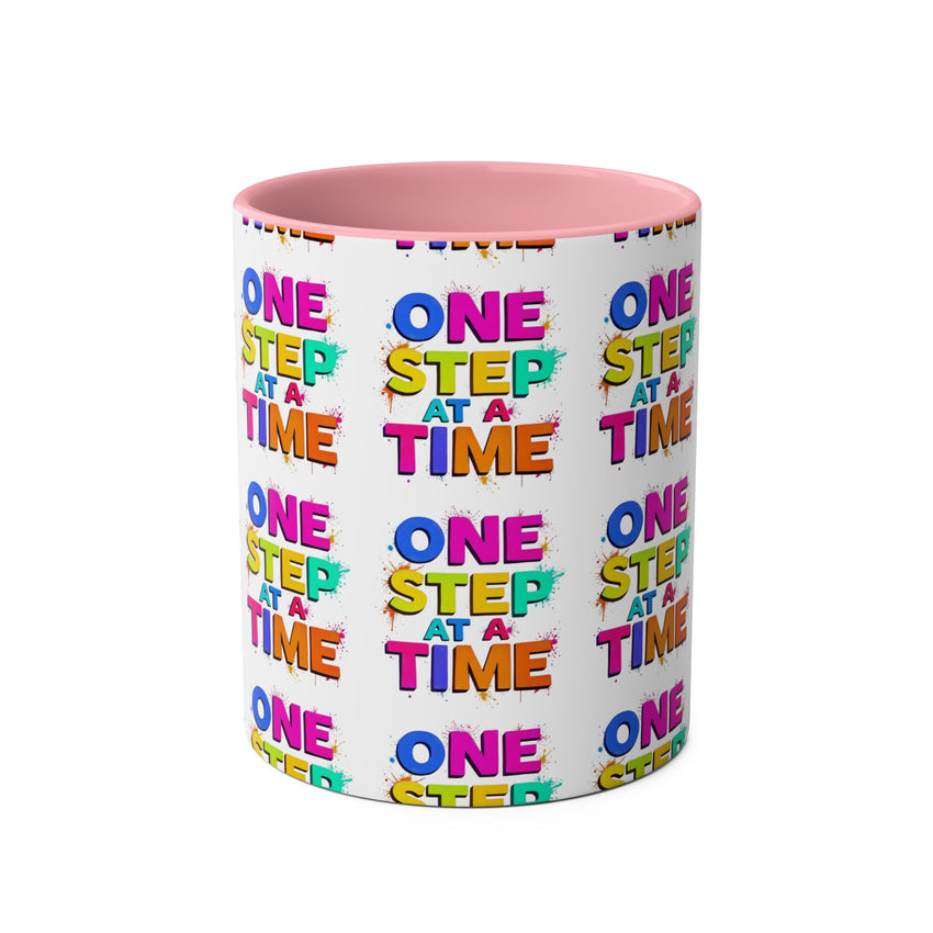 Motivational Two-Tone Coffee Mug - "One Step at a Time" - 11oz