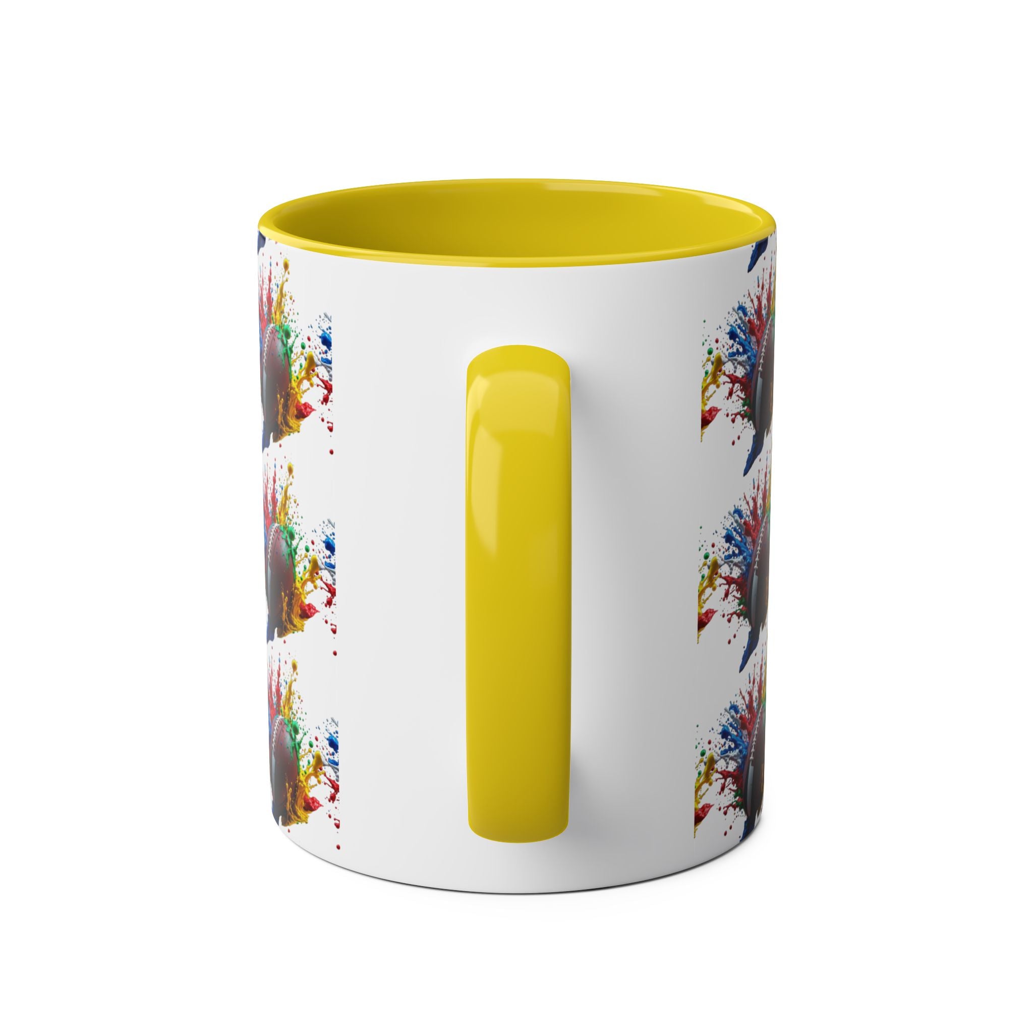Vibrant Sports Coffee Mug, Colorful Football Design, Perfect Gift for Sports Fans, Game Day, Home Office, 11oz Two-Tone Mug