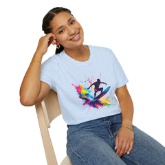 Colorful Surfing Unisex T-Shirt, Casual Beach Wear, Summer Vibes, Gift for Surfers, Beach Lovers, Graphic Tee
