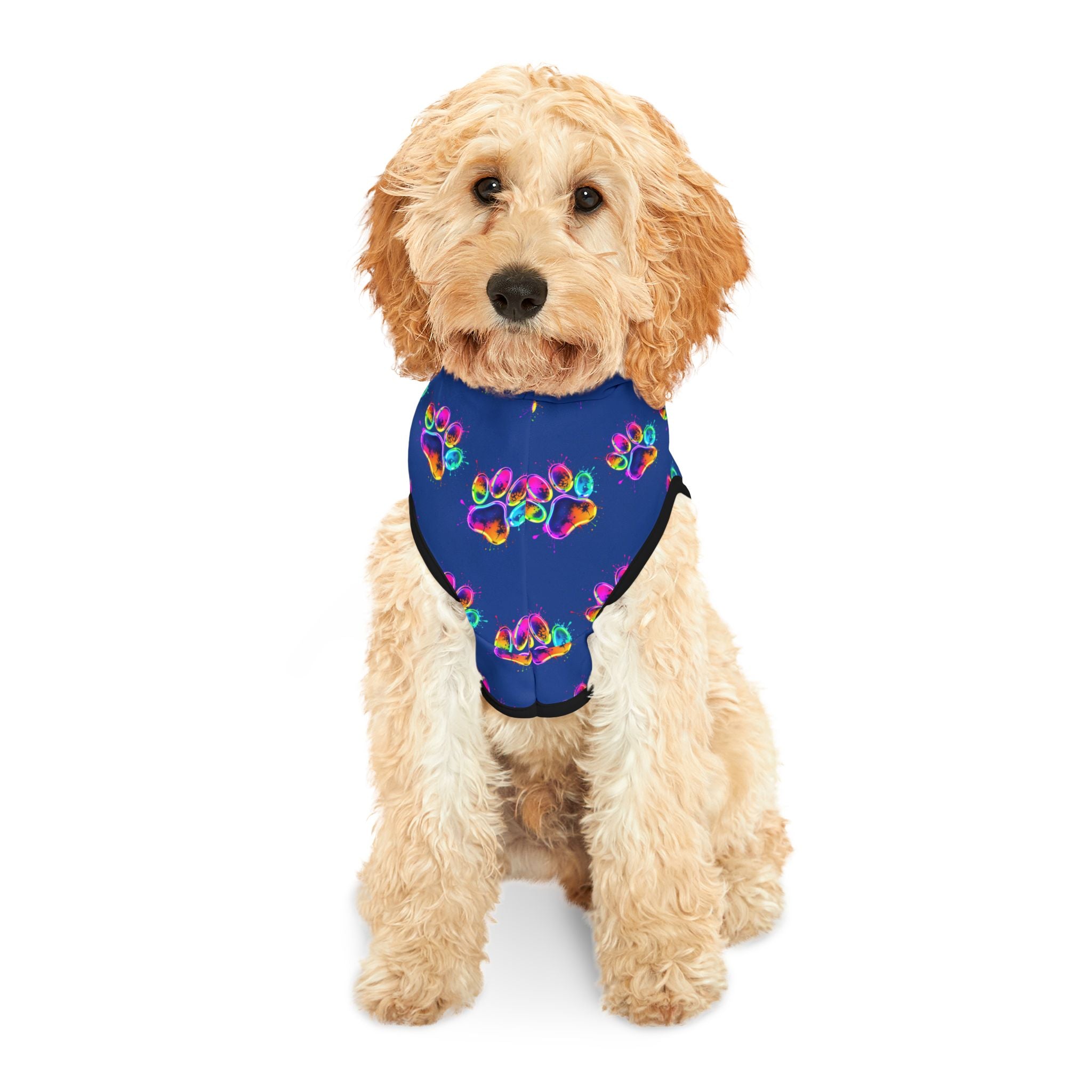 Colorful Pet Hoodie with Paw Print Design, Dog Costume, Pet Apparel, Cozy Hoodie for Pets, Rainbow Pet Gear, Stylish Doggie Wear