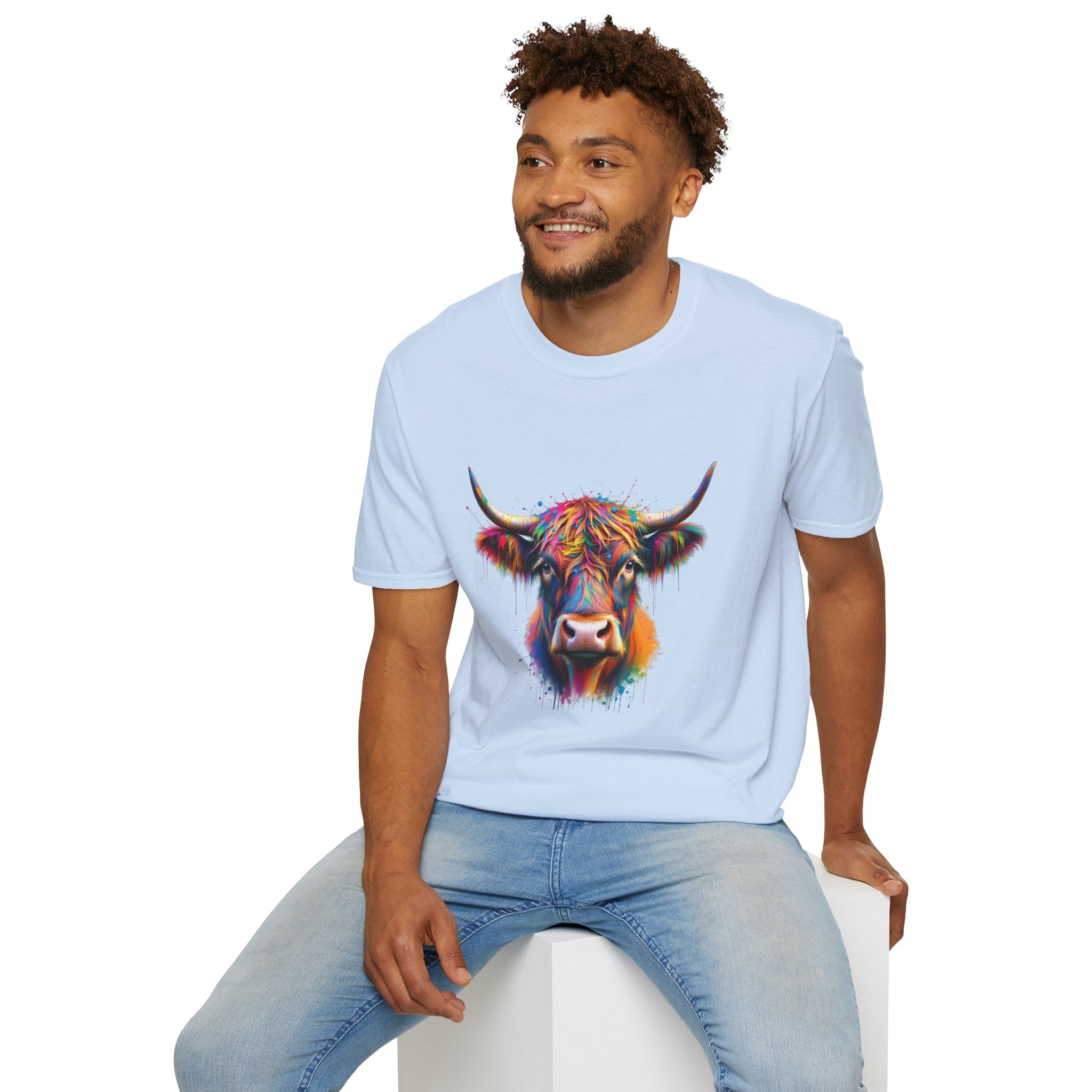 Highland Cow Graphic T-Shirt, Fun Farm Animal Tee, Cute Gift for Cow Lovers, Unisex Softstyle Shirt for Casual Wear