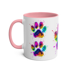 Colorful Paw Print Coffee Mug, Pet Lover Gift, Two-Tone Mug, Fun Dog Accessories, Vibrant Pet Themed Drinkware
