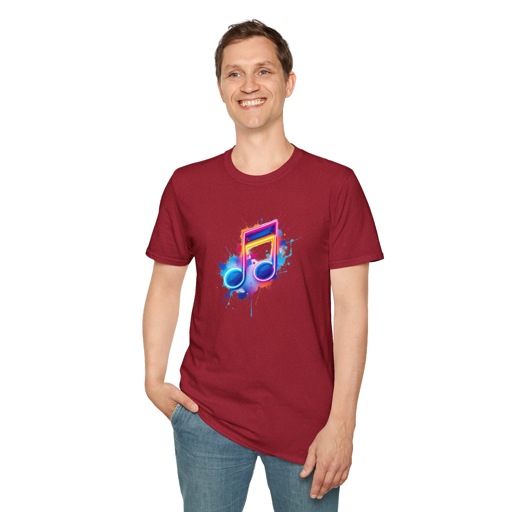 Musical Splash Unisex Softstyle T-Shirt | Gift for Music Lovers, Vibrant Art Tee, Trendy Music Shirt, Birthday Gift, Concert Wear