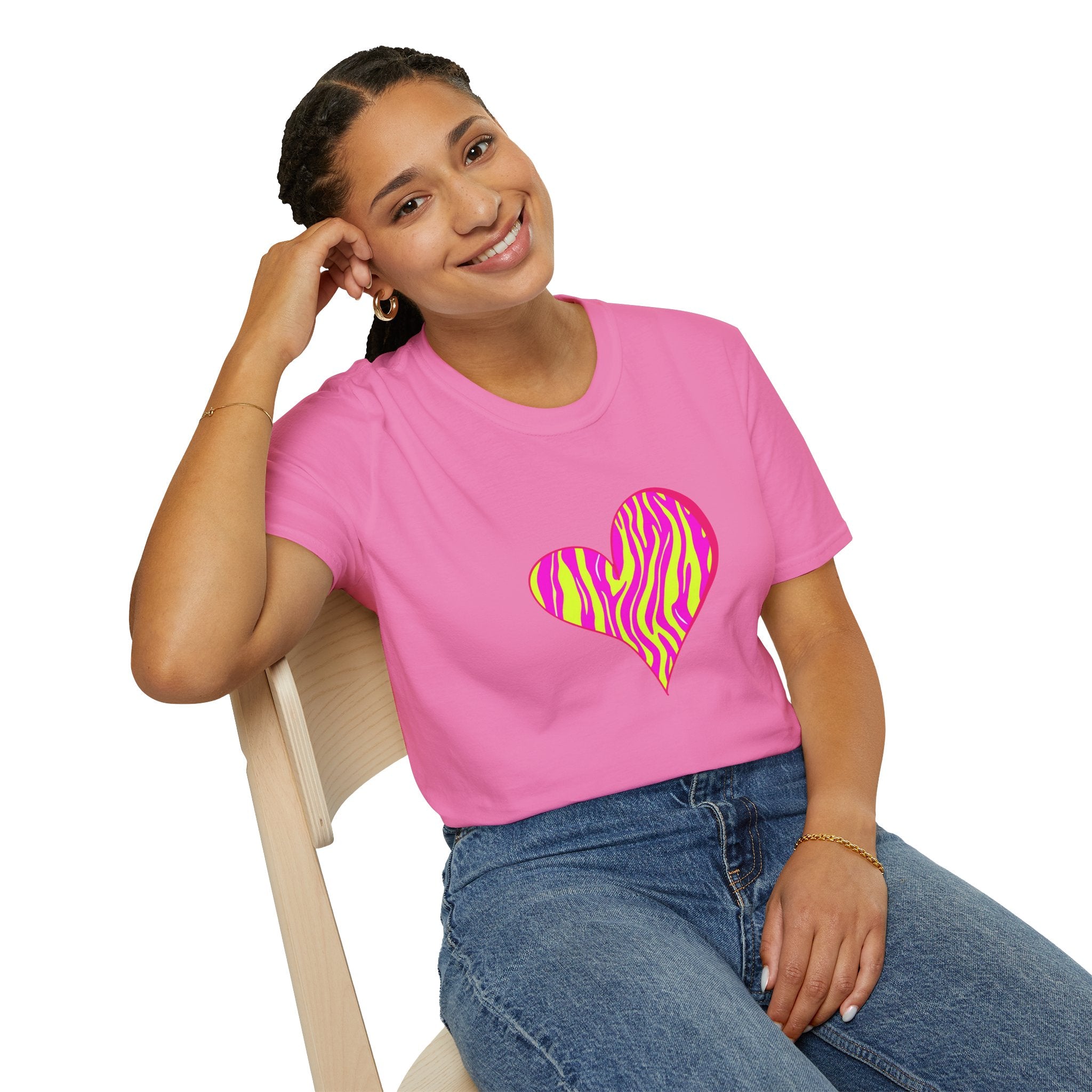 Pink Zebra Heart Unisex T-Shirt, Custom Love Shirt, Casual Wear, Gift for Her, Trendy Summer Tee