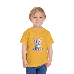 Cute Cat Toddler Tee - Whimsical Graphic Short Sleeve Shirt for Kids