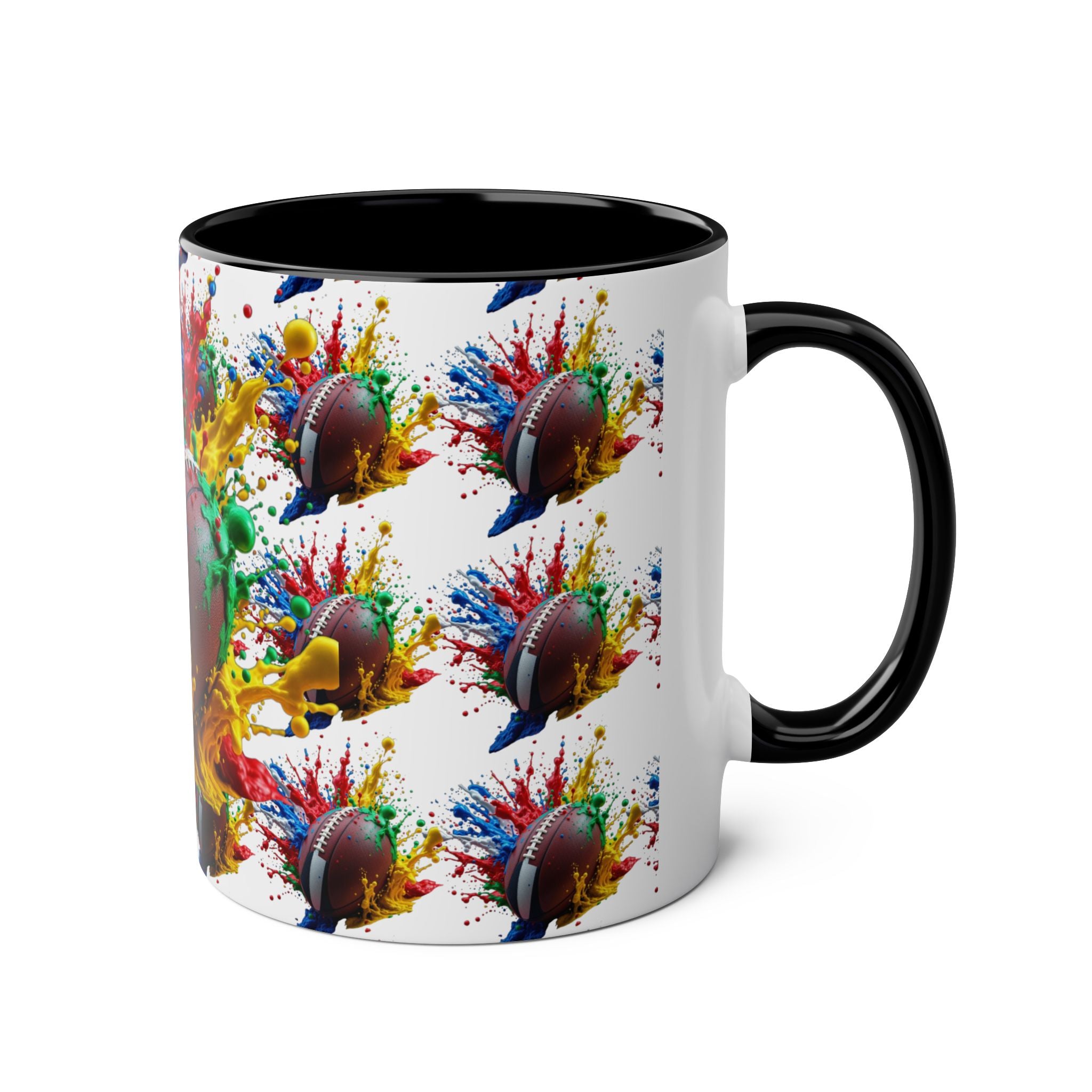 Vibrant Sports Coffee Mug, Colorful Football Design, Perfect Gift for Sports Fans, Game Day, Home Office, 11oz Two-Tone Mug