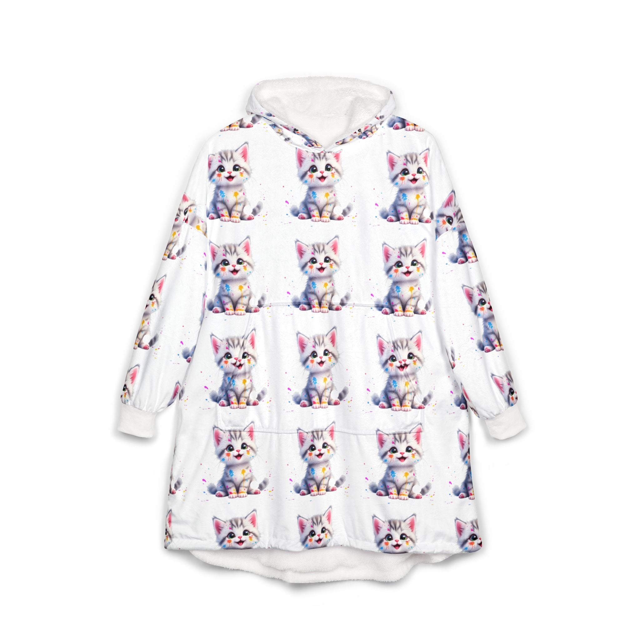 Cozy Cat Print Unisex Hooded Blanket - Perfect for Relaxing & Gifting